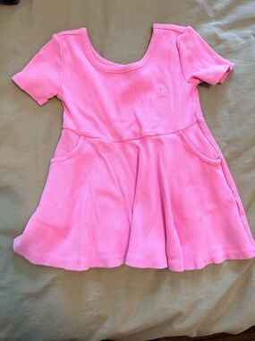 GAP Bright Pink Ribbed Short Sleeve Skater Dress